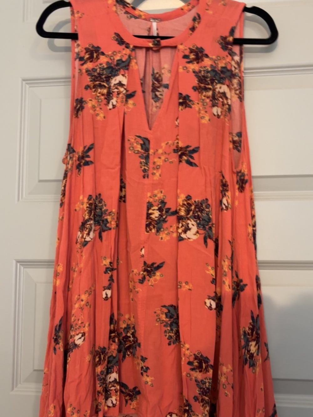 Free People Coral Floral Swing Dress with Navy & Yellow Accents ~ Size Petite S